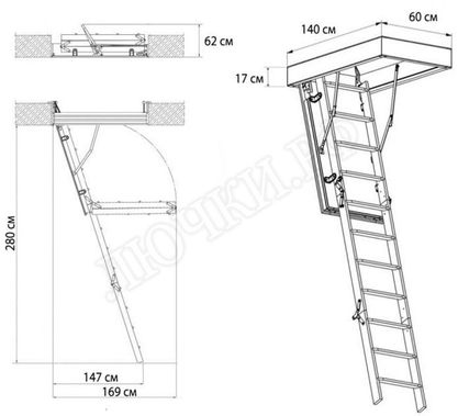 Чердачная лестница Oman Metal T3 SUPER 600*1400*2800 Чердачная лестница Oman Metal T3 SUPER 600*1400*2800